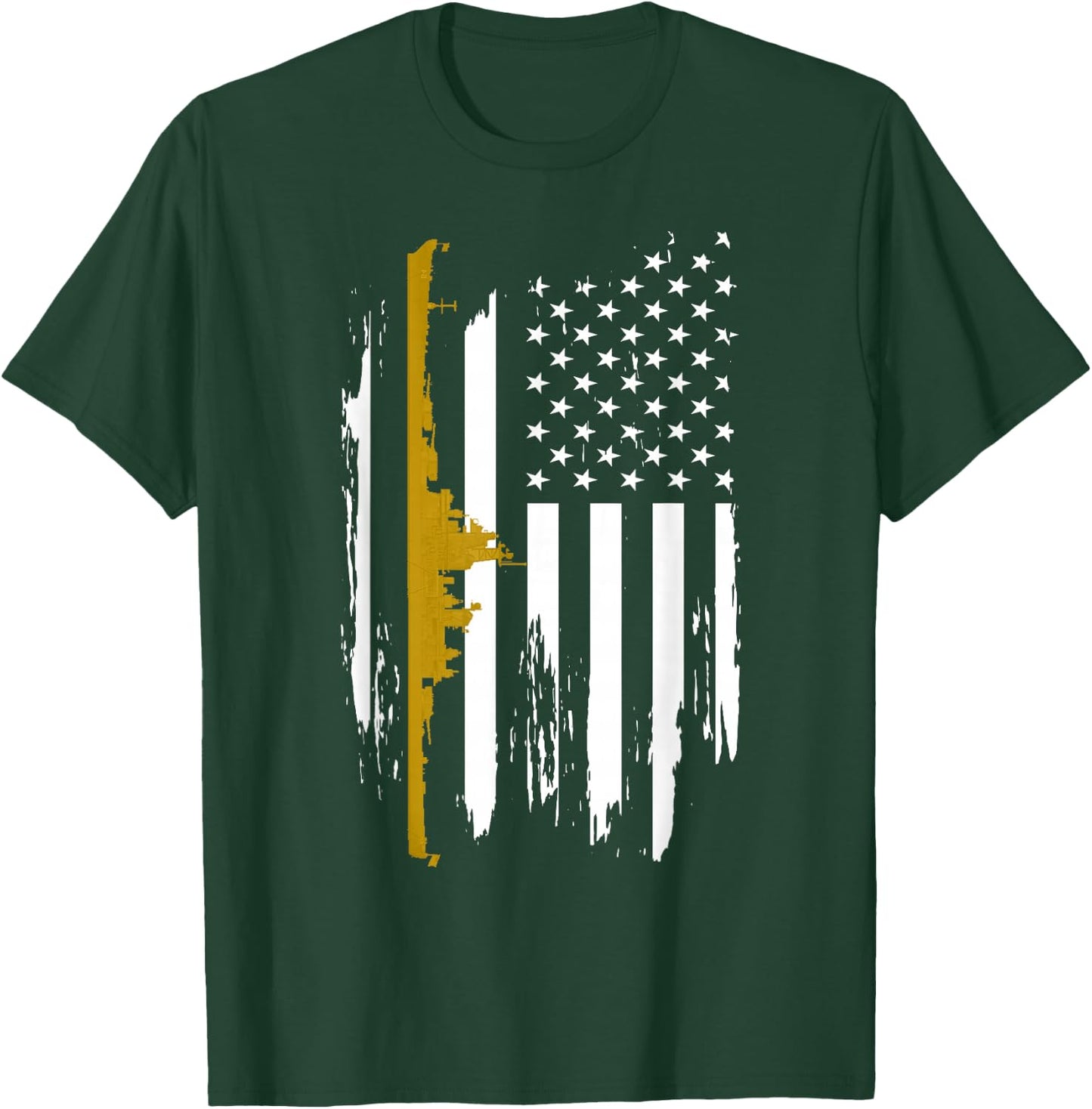 USS Wisconsin BB-64 Battleship Vintage American Flag Women Men T-Shirt - T-Shirt | Forest