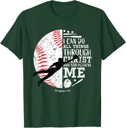 Boys Baseball Gifts Kids Teens Team Christian Bible Verse T-Shirt - T-Shirt | Forest