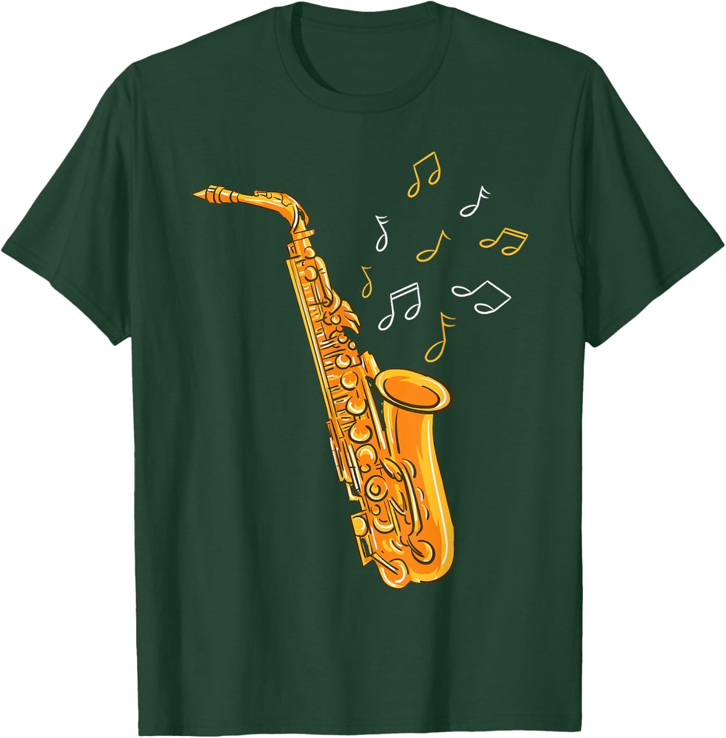 Saxophone Player Musical Notes Saxophonist Jazz Musician Sax T-Shirt - T-Shirt | Forest