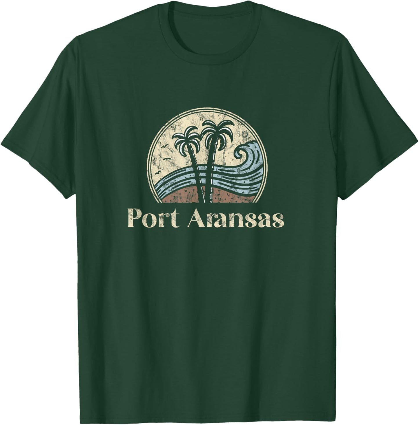Vintage Port Aransas TX Palm Trees Texas Souvenir Beach T-Shirt - T-Shirt | Forest