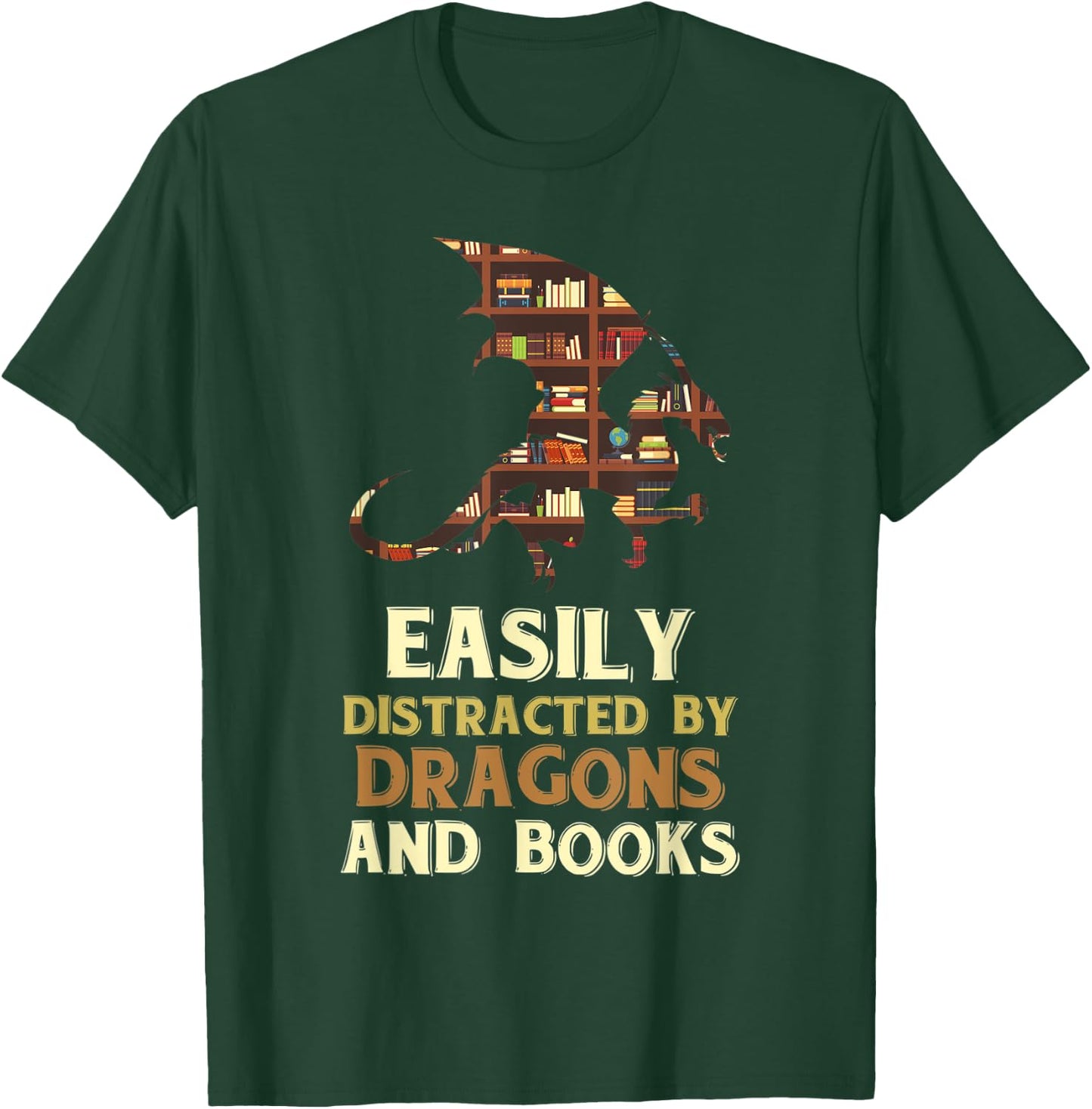 Easily Distracted By Dragons And Books Dragon T-Shirt - T-Shirt | Forest