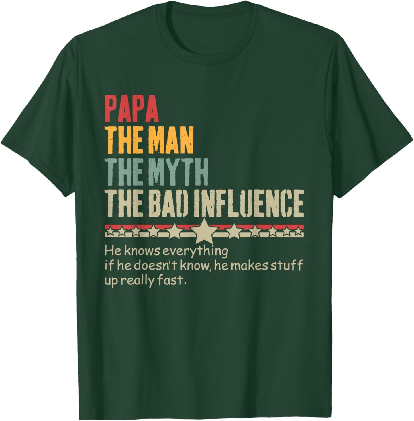 Papa The Man The Myth The Bad Influence Vintage Father's Day T-Shirt - T-Shirt | Forest