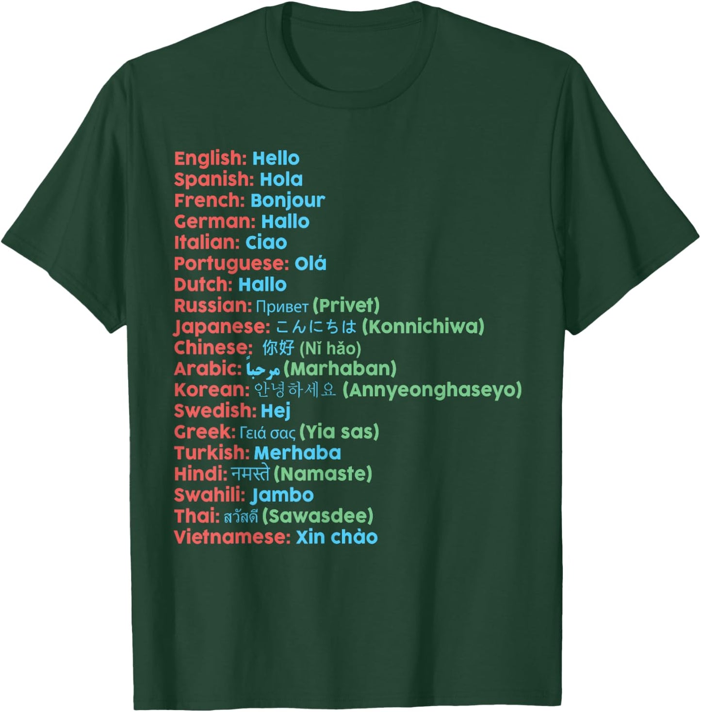 Hello Word in Different Languages Travel - - Black - Small - Short Sleeve T-Shirt - T-Shirt | Forest