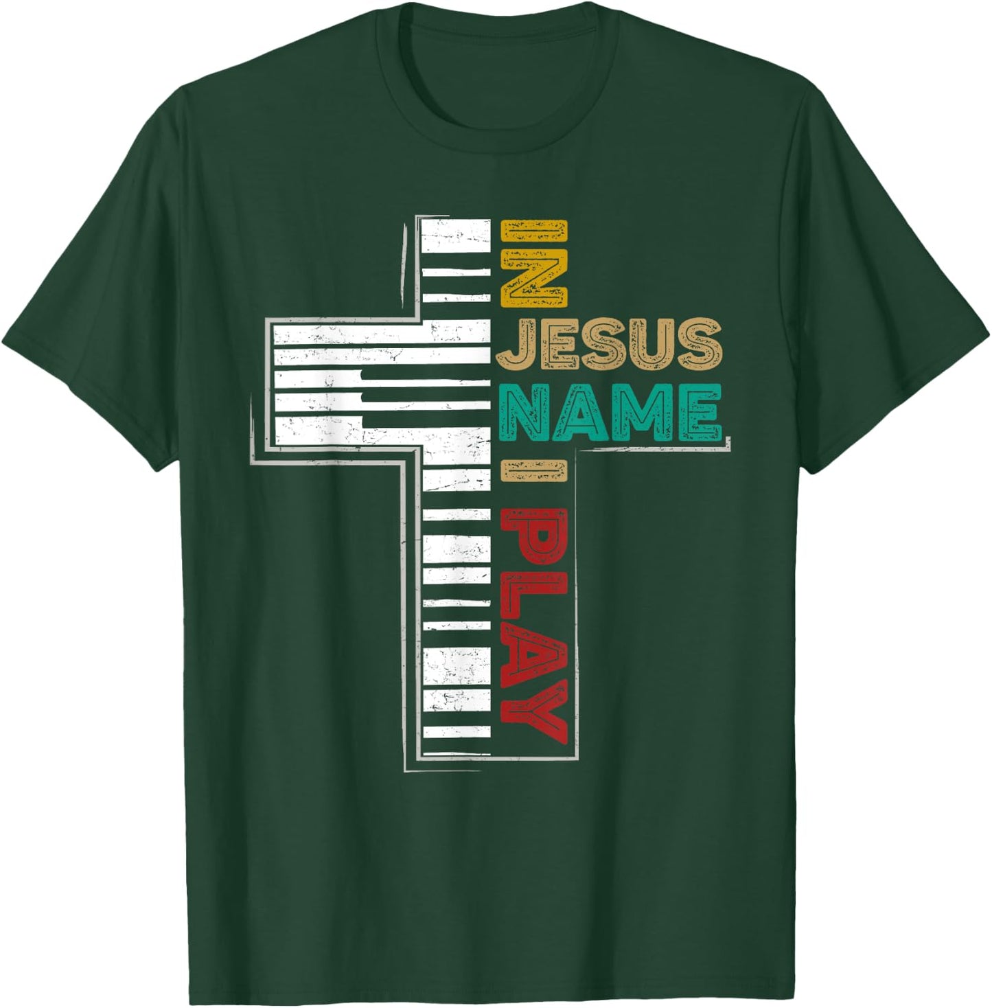 In Jesus Name I Play Piano Shirt Vintage Christian Saying T-Shirt - T-Shirt | Forest