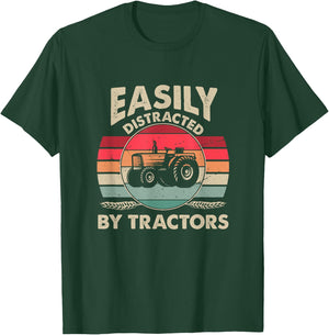 Easily Distracted By Tractors Funny Farming Quote T-Shirt - T-Shirt | Forest