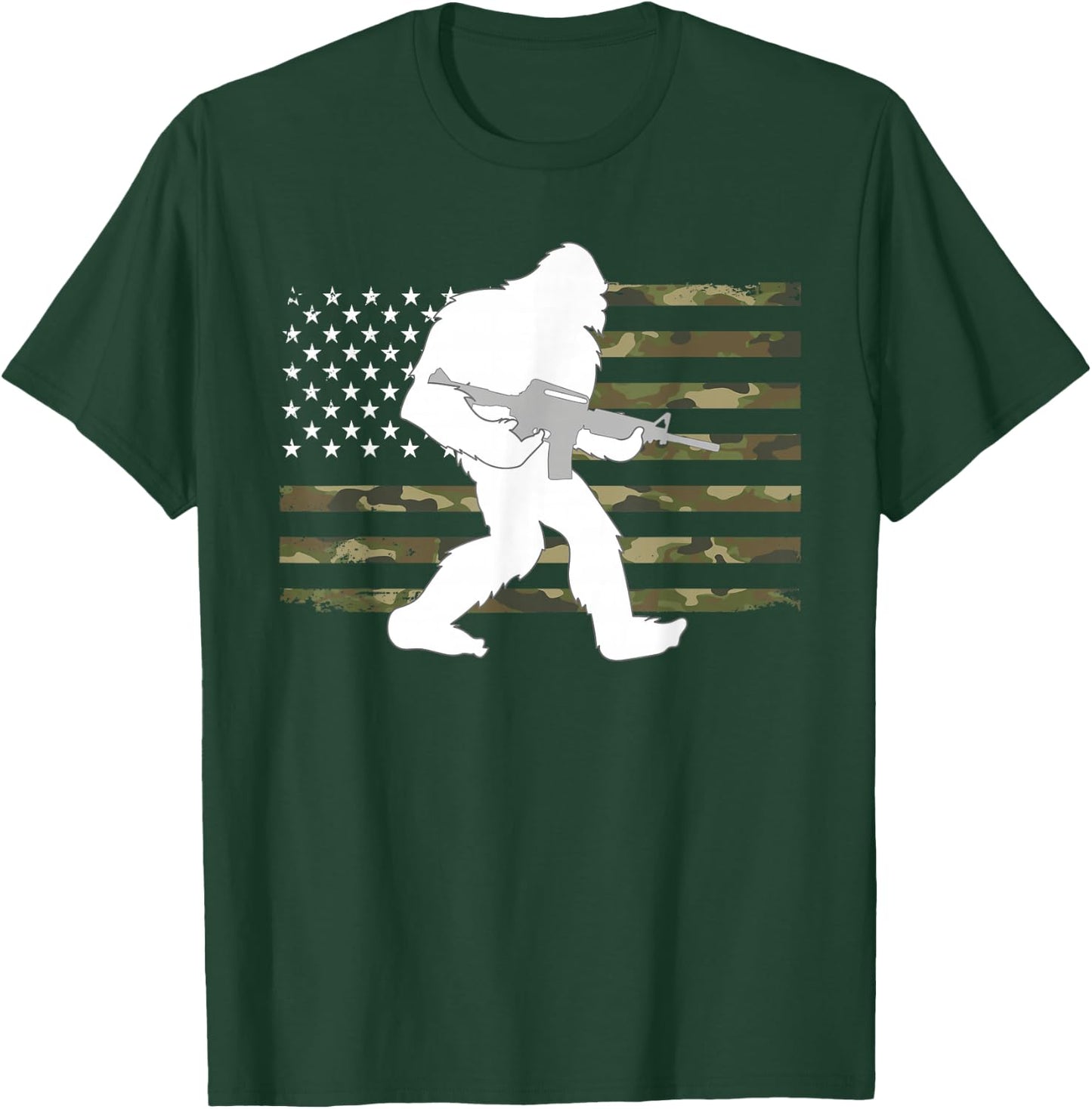Bigfoot Gun Owner Camo US American Flag Sasquatch AR15 Rifle T-Shirt - T-Shirt | Forest