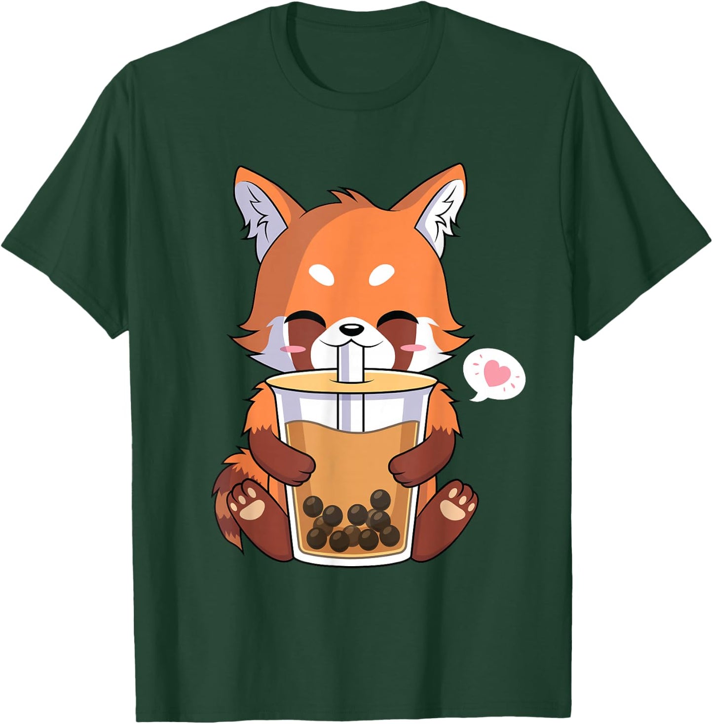 Kawaii Anime Red Panda Drinking Boba Bubble Tea T-Shirt - T-Shirt | Forest