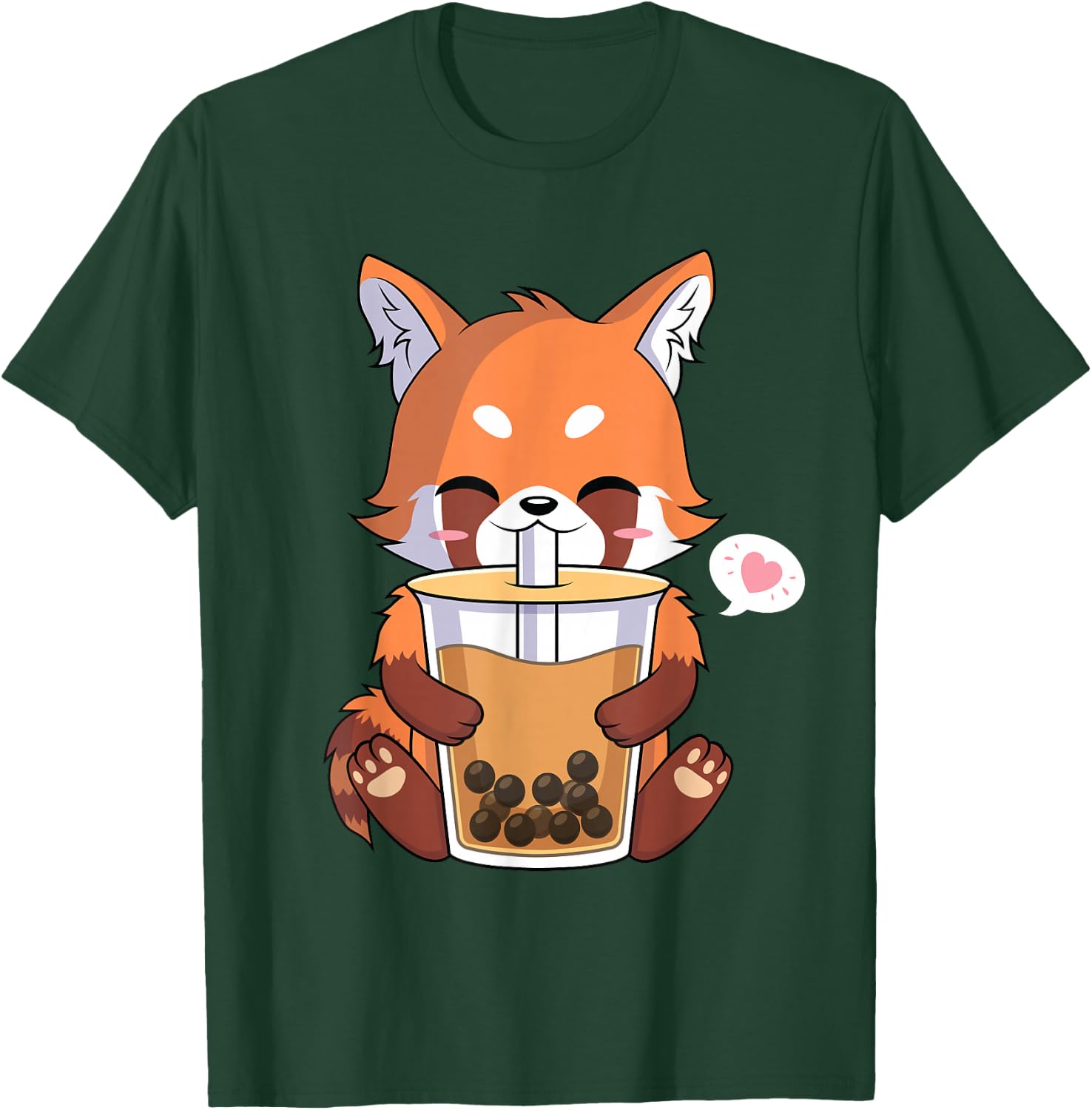 Kawaii Anime Red Panda Drinking Boba Bubble Tea T-Shirt - T-Shirt | Forest