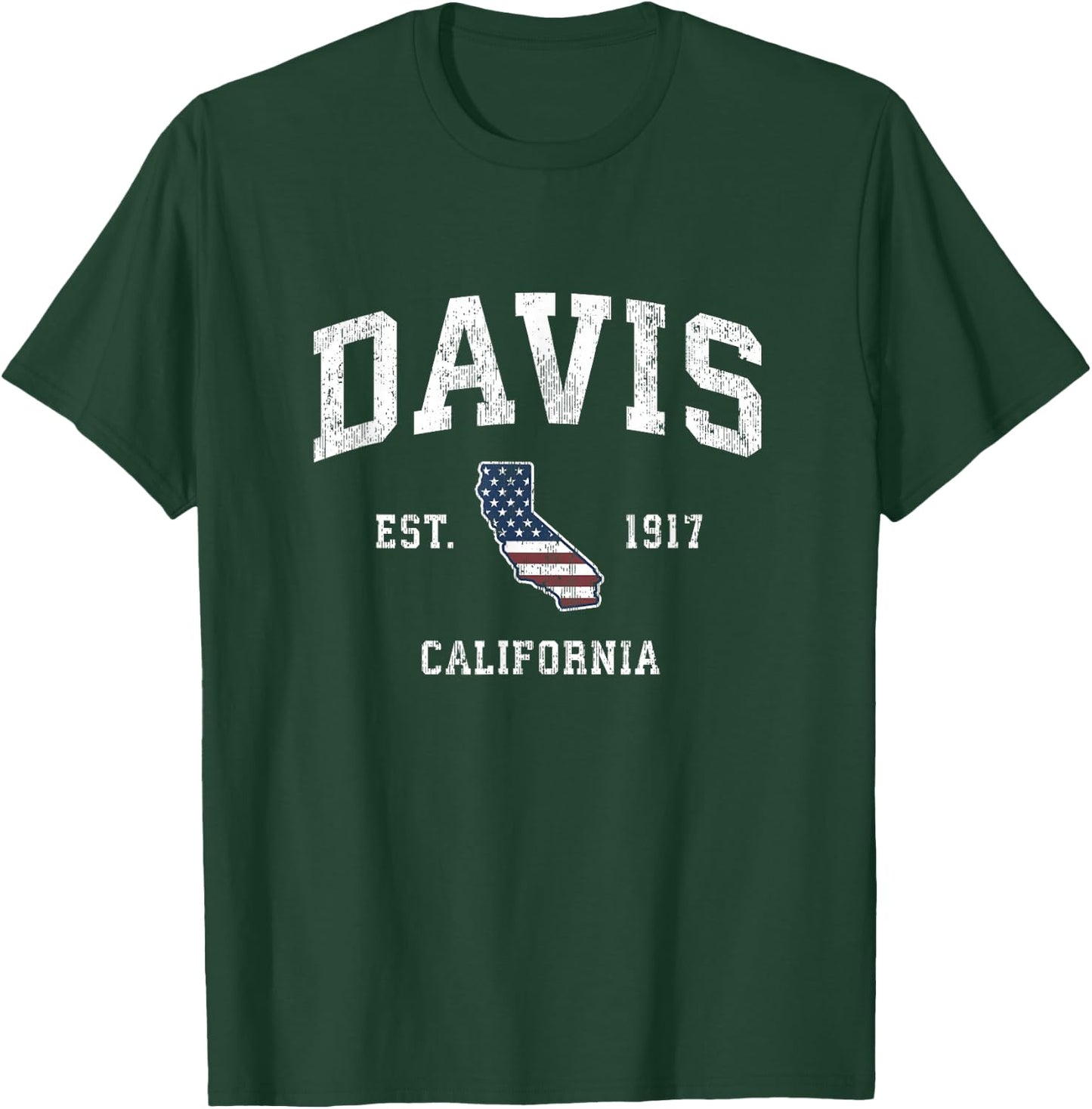 Davis California CA Vintage American Flag Sports Design T-Shirt - T-Shirt | Forest