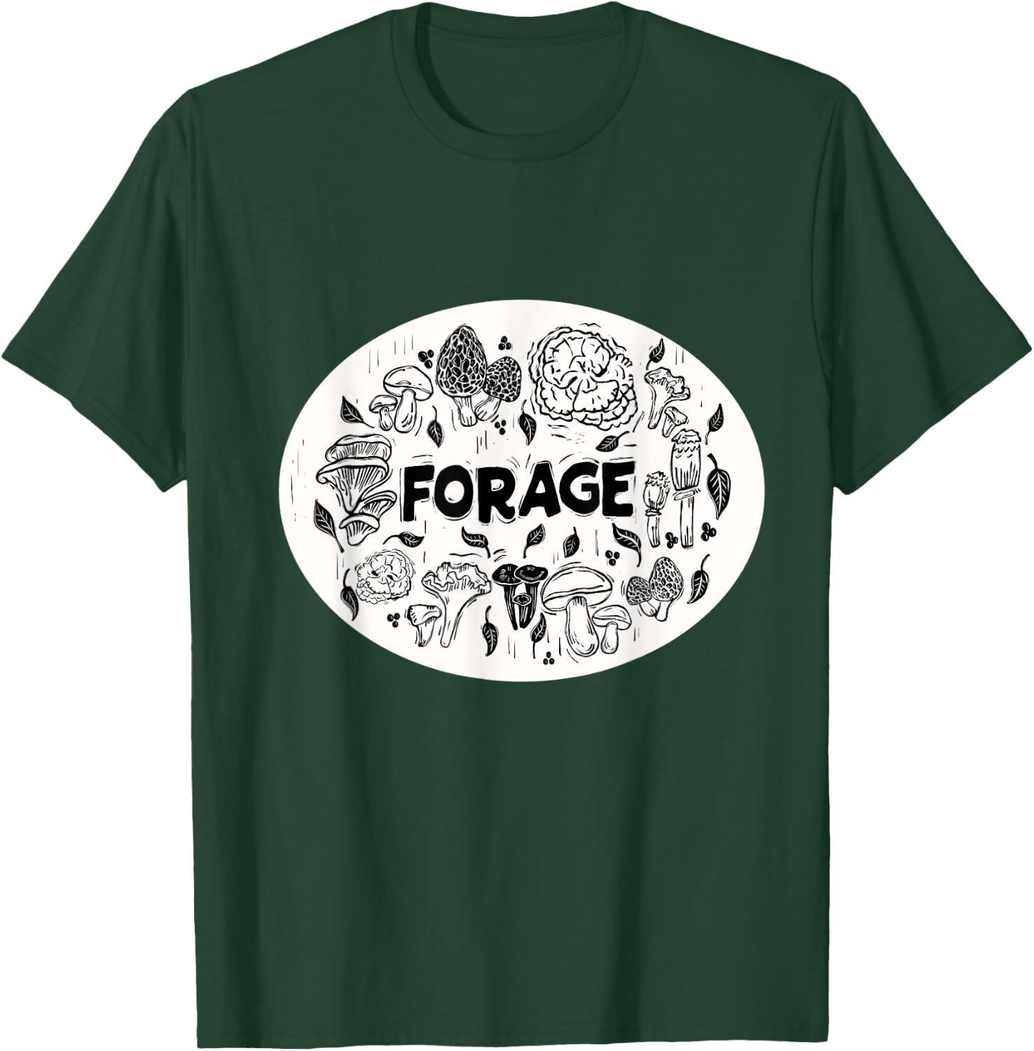 FORAGE ~ Mushroom Foraging ~ Chanterelle Morel ~ Linocut T-Shirt - T-Shirt | Forest