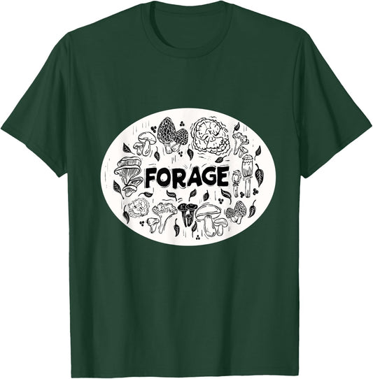 FORAGE ~ Mushroom Foraging ~ Chanterelle Morel ~ Linocut T-Shirt - T-Shirt | Forest