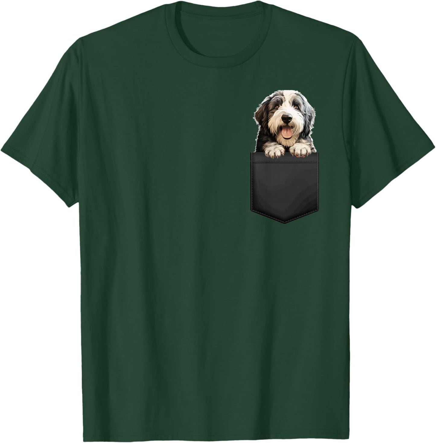 Dog Old English Sheepdog Puppy Dog In Pocket Cute Pet Lover T-Shirt - T-Shirt | Forest