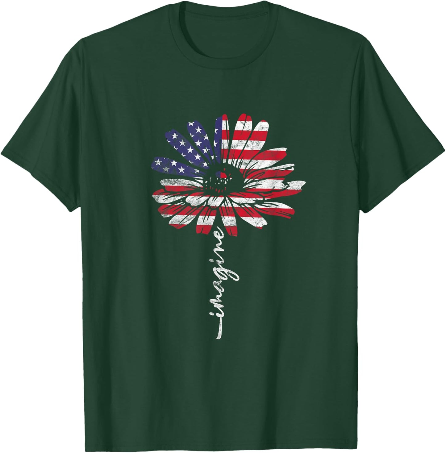 Daisy USA American Flag 4th of July Patriotic Flower Vintage Women Kids Men T-Shirt - T-Shirt | Forest