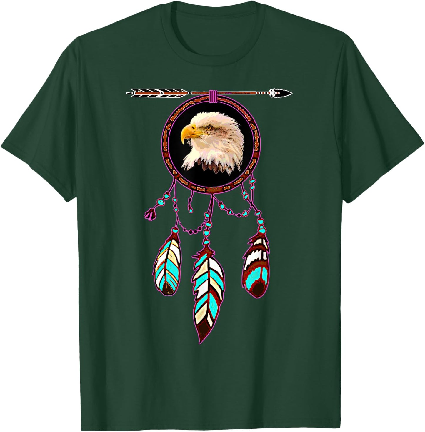 Native American Tribal Dream Catcher Eagle Spirit Animal T-Shirt - T-Shirt | Forest