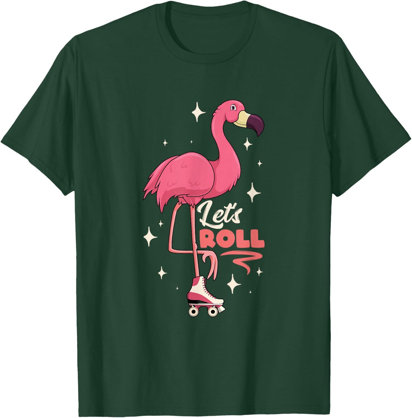 Roller Skating Dance Flamingo Let's Roll Quad Skater T-Shirt - T-Shirt | Forest