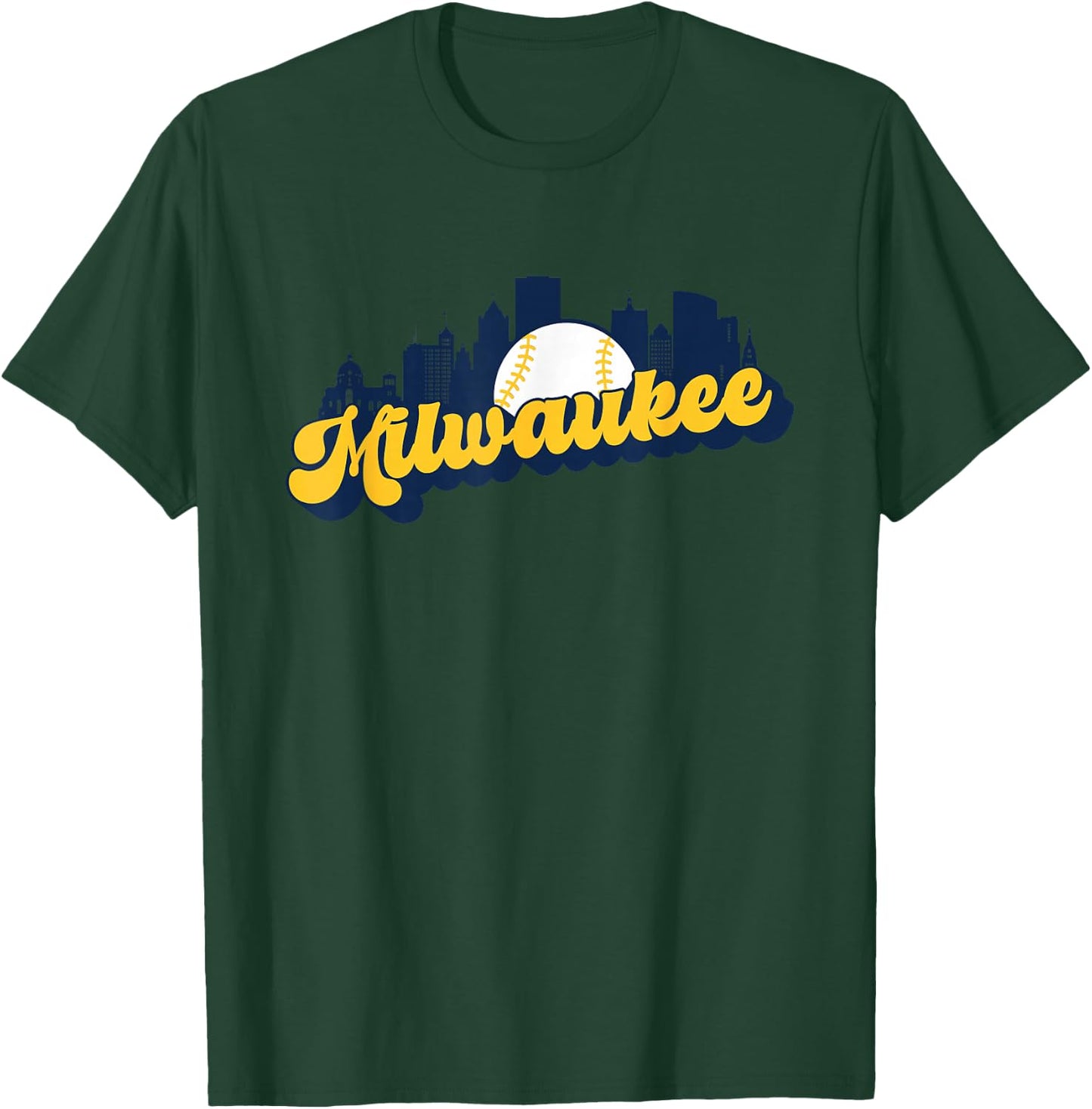 Milwaukee Baseball Vintage City Skyline Retro Baseball Lover T-Shirt - T-Shirt | Forest