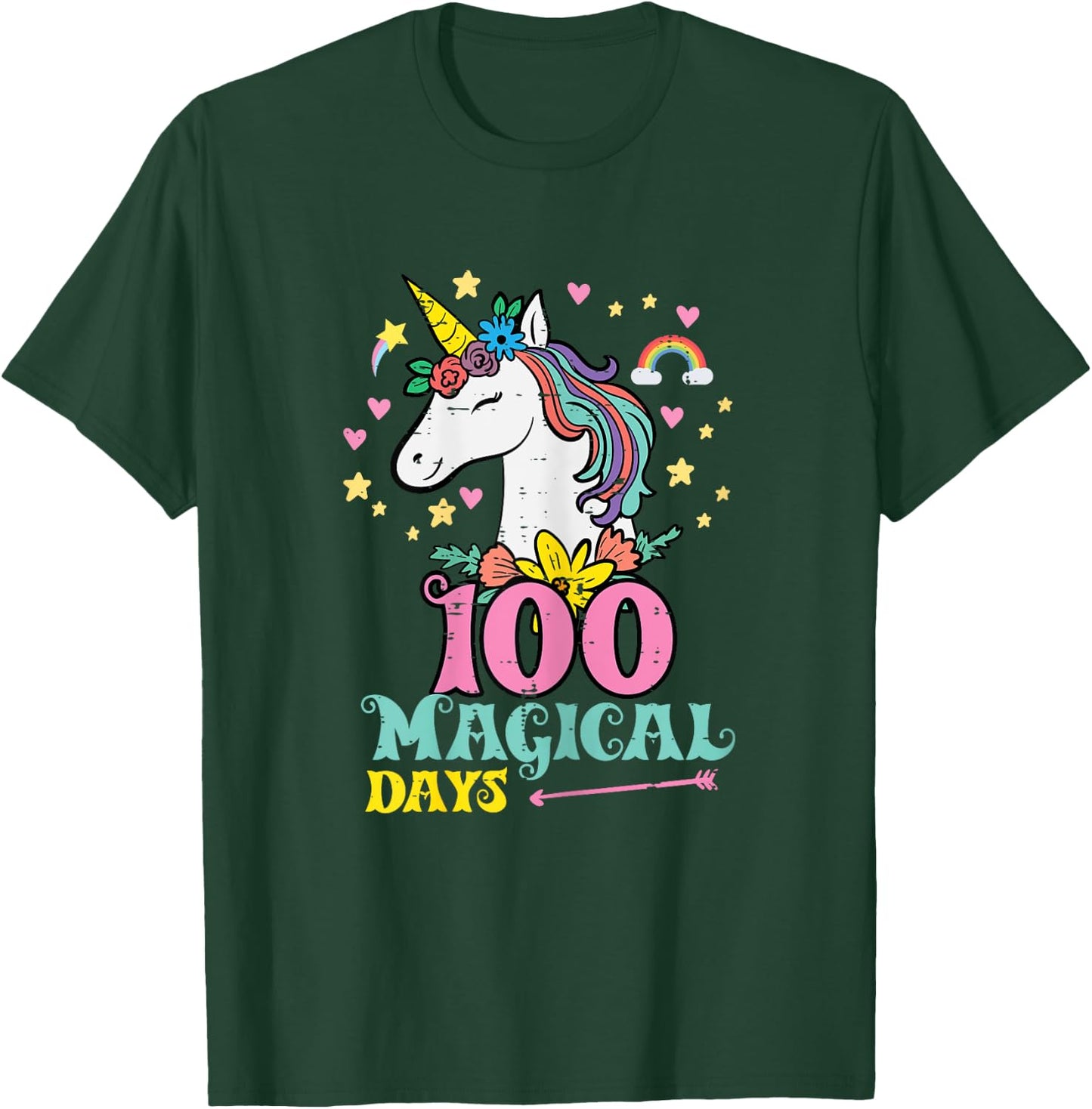100 Days Unicorn 100th Day School Teacher Women Girls Kids T-Shirt - T-Shirt | Forest