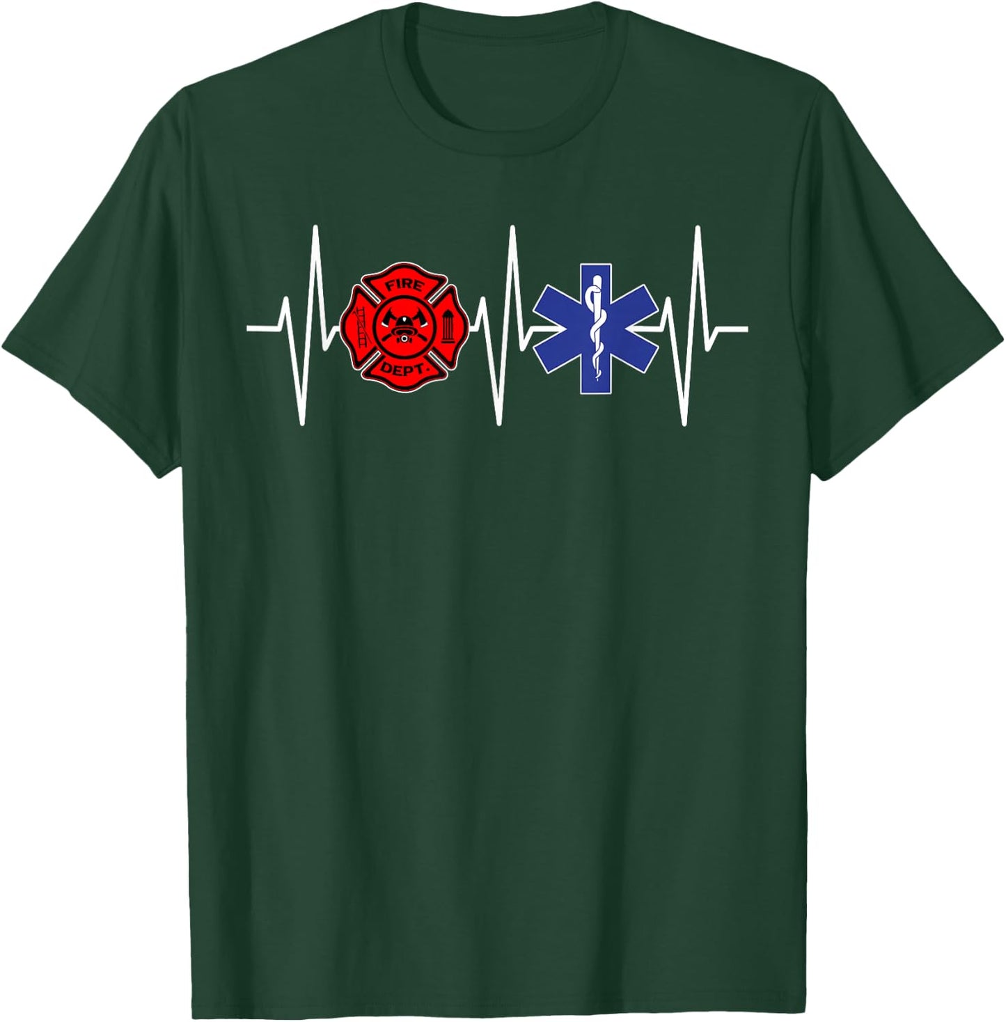 Firefighter EMT Shirt Heartbeat Paramedic EMS Firefighting T-Shirt - T-Shirt | Forest