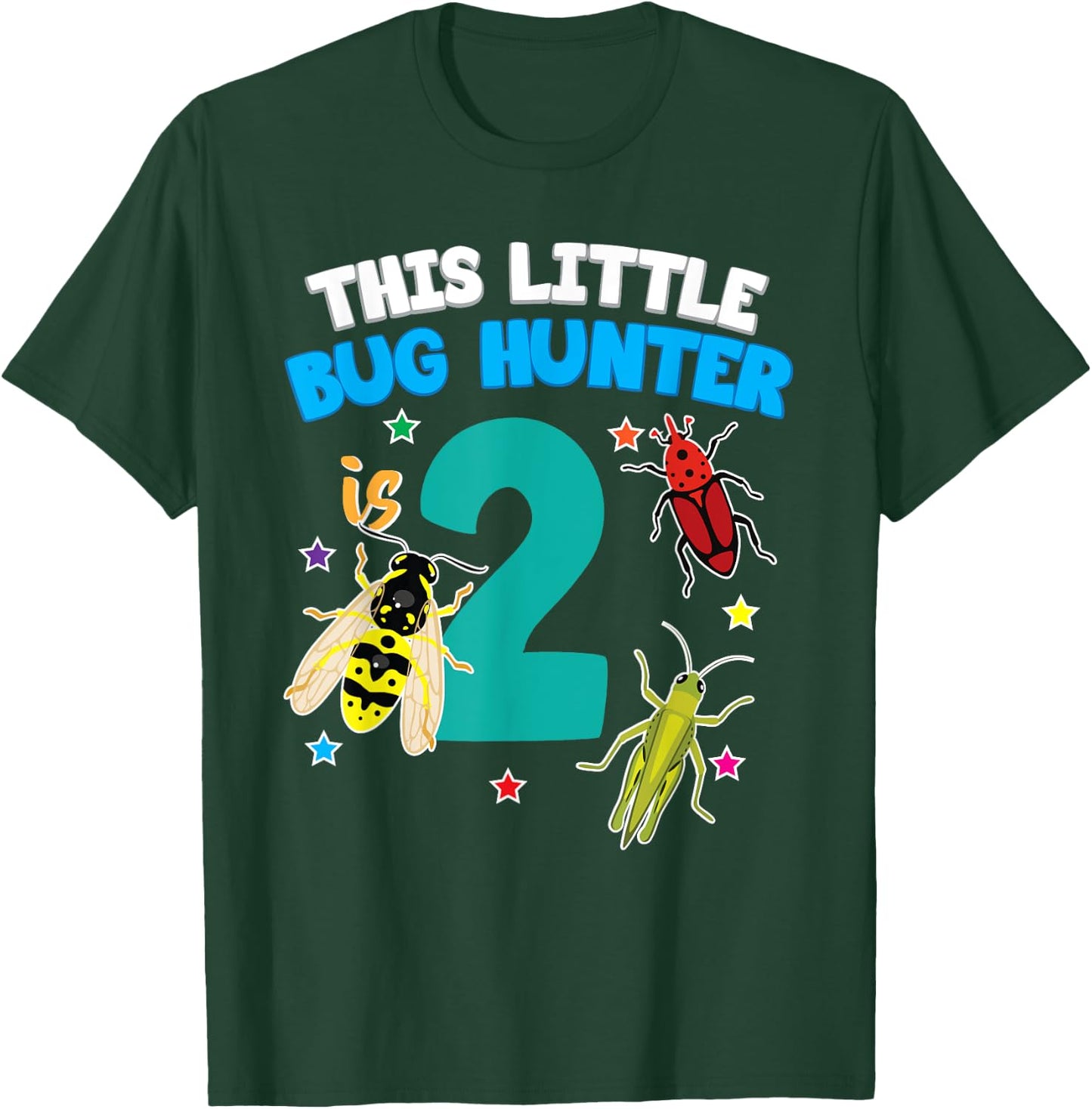 This Little Bug Hunter is 2 Insect 2nd Birthday Girls Boys T-Shirt - T-Shirt | Forest