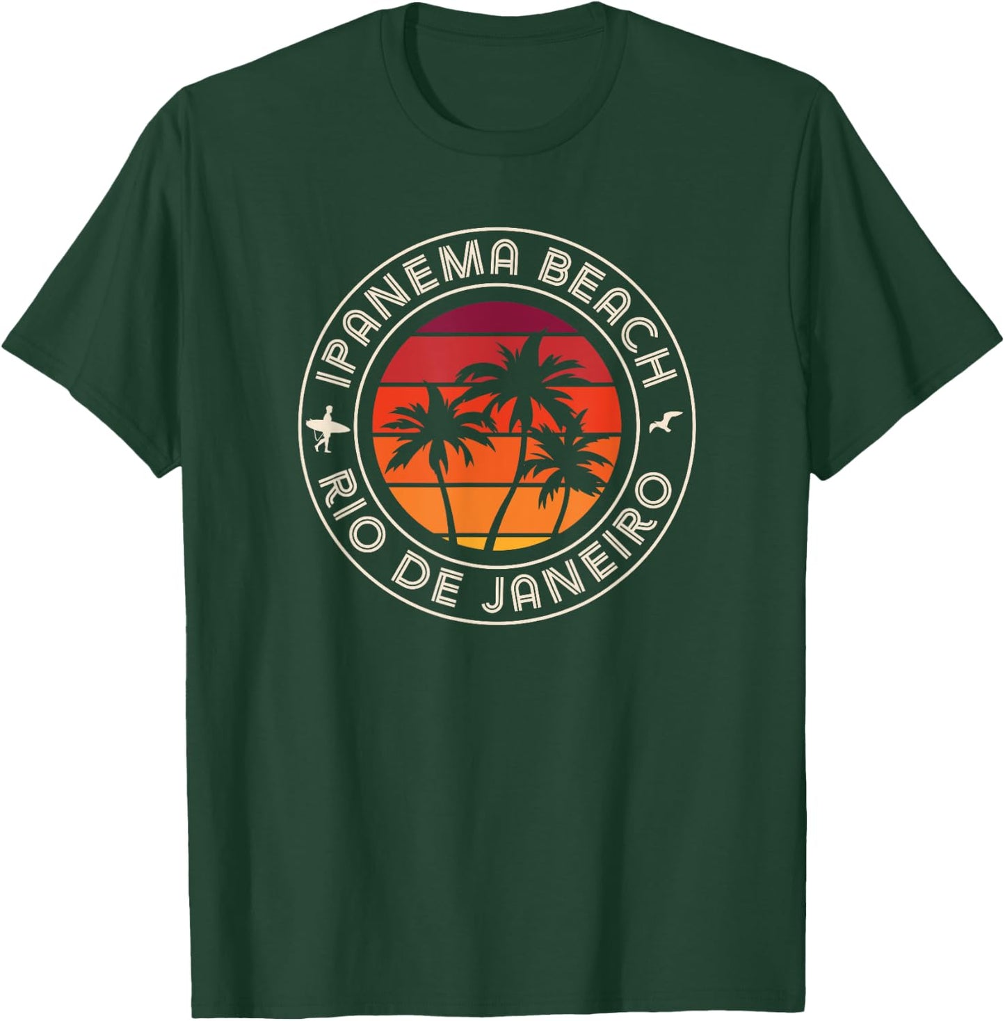 Ipanema Sunset Surfer and Seagull Rio Beach Men Women Kids T-Shirt - T-Shirt | Forest