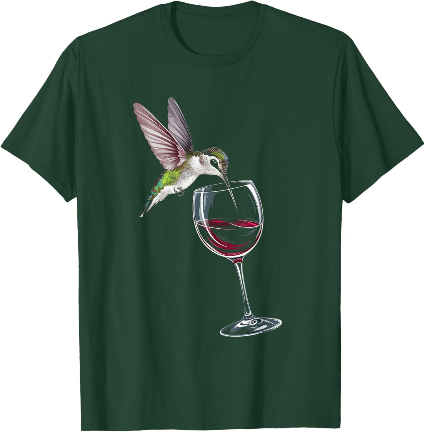 Hummingbird Drinking Red Wine From Wine Glass Wine Lover T-Shirt - T-Shirt | Forest