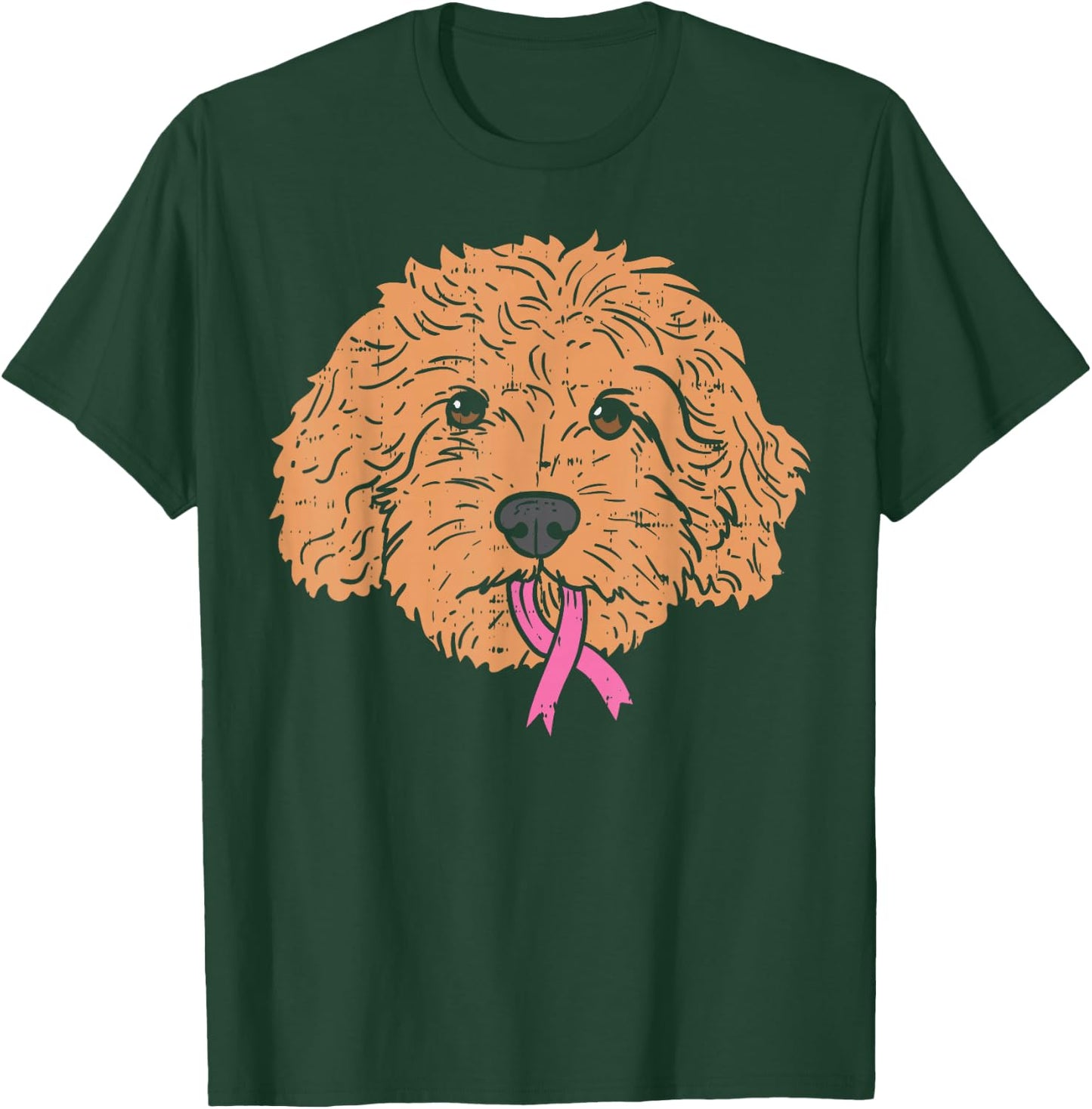 Goldendoodle Dog Ribbon Breast Cancer Awareness Support Gift T-Shirt - T-Shirt | Forest