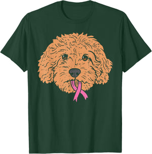 Goldendoodle Dog Ribbon Breast Cancer Awareness Support Gift T-Shirt - T-Shirt | Forest