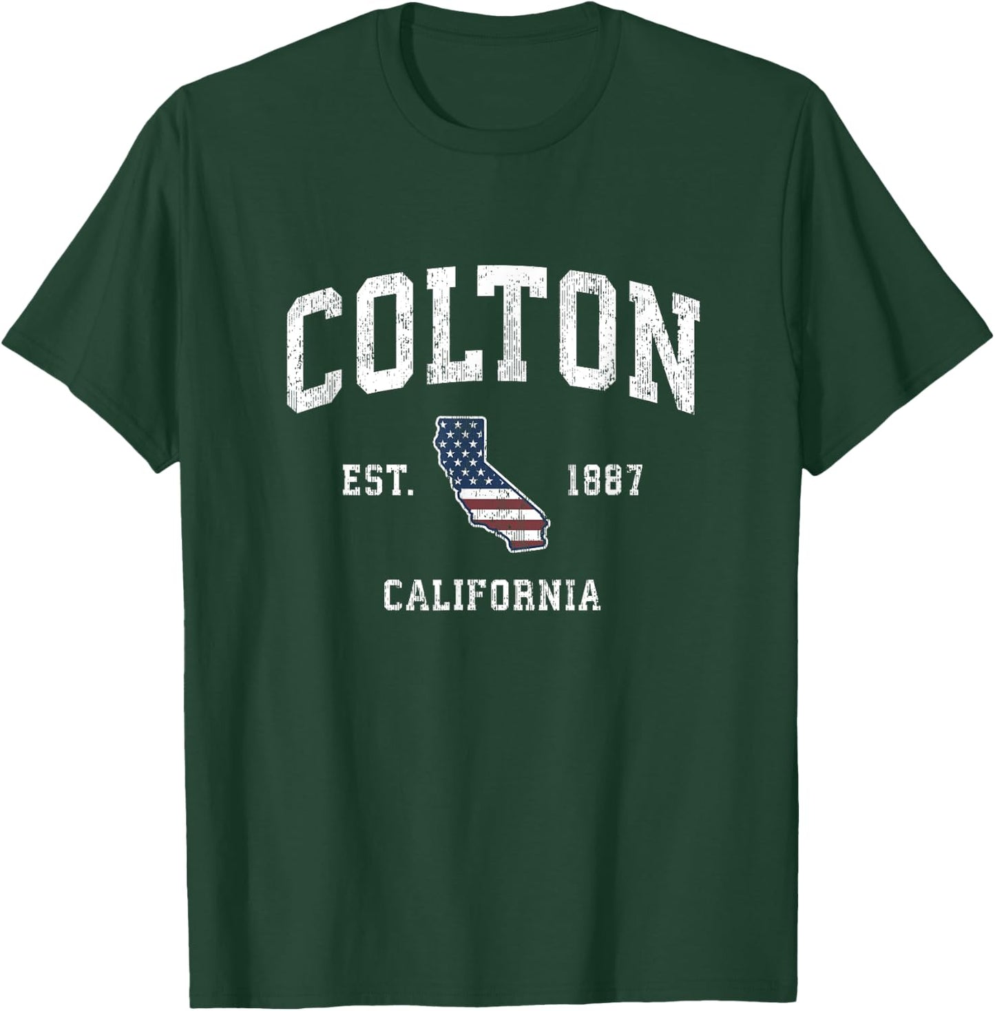 Colton California CA Vintage American Flag Sports Design T-Shirt - T-Shirt | Forest