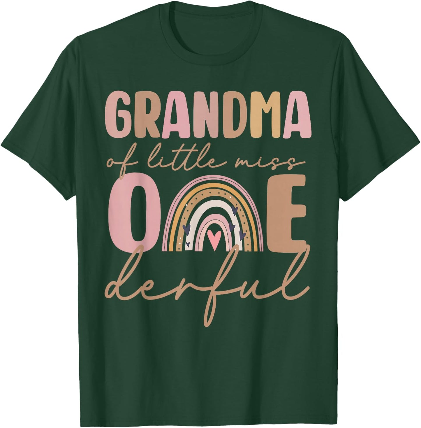 Grandma of Little Miss Onederful First Birthday Boho Rainbow T-Shirt - T-Shirt | Forest