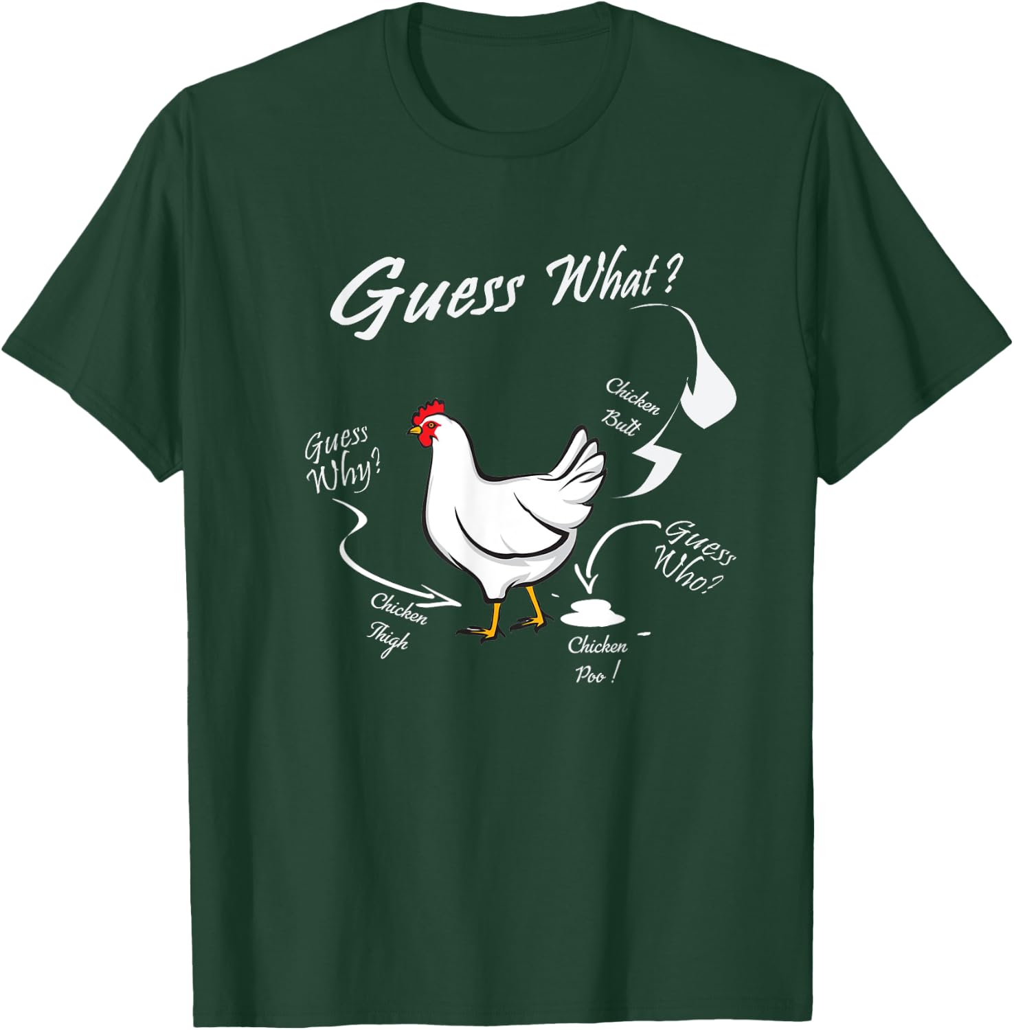Guess What ? Chicken Butt White Funny T-Shirt - T-Shirt | Forest