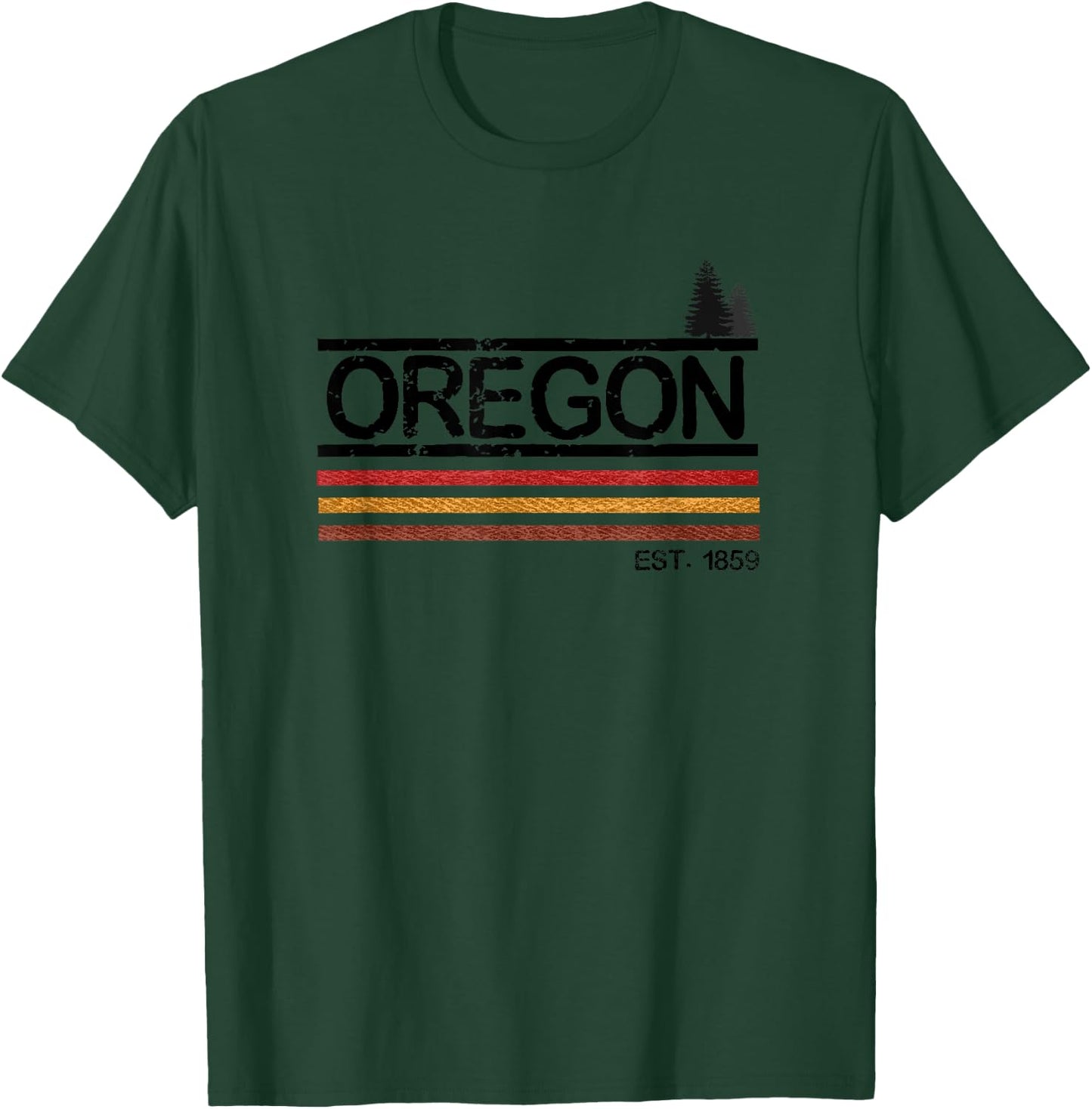Vintage Oregon 1859 Retro Design with Trees and Stripes T-Shirt - T-Shirt | Forest