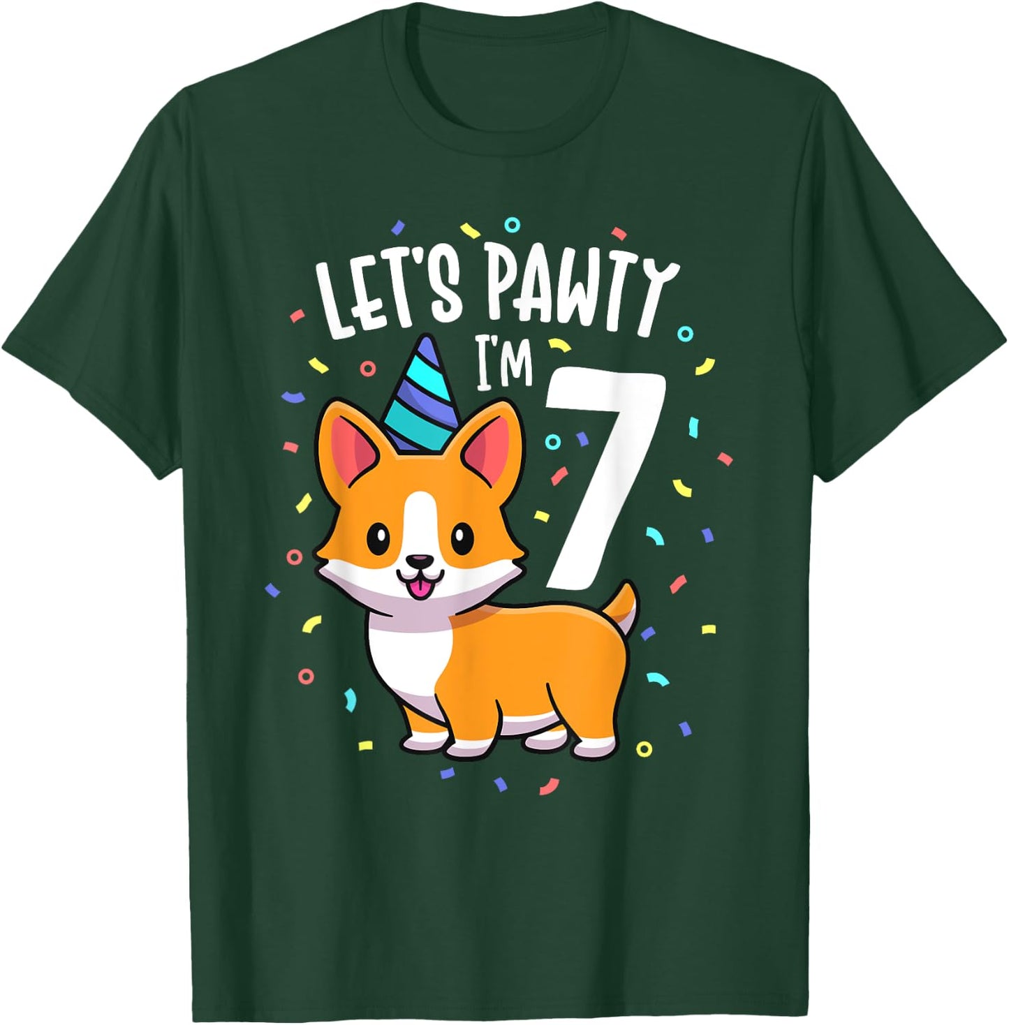 7 Years Old Corgi Dog Lover 7th Birthday Party Outfit Kid T-Shirt - T-Shirt | Forest