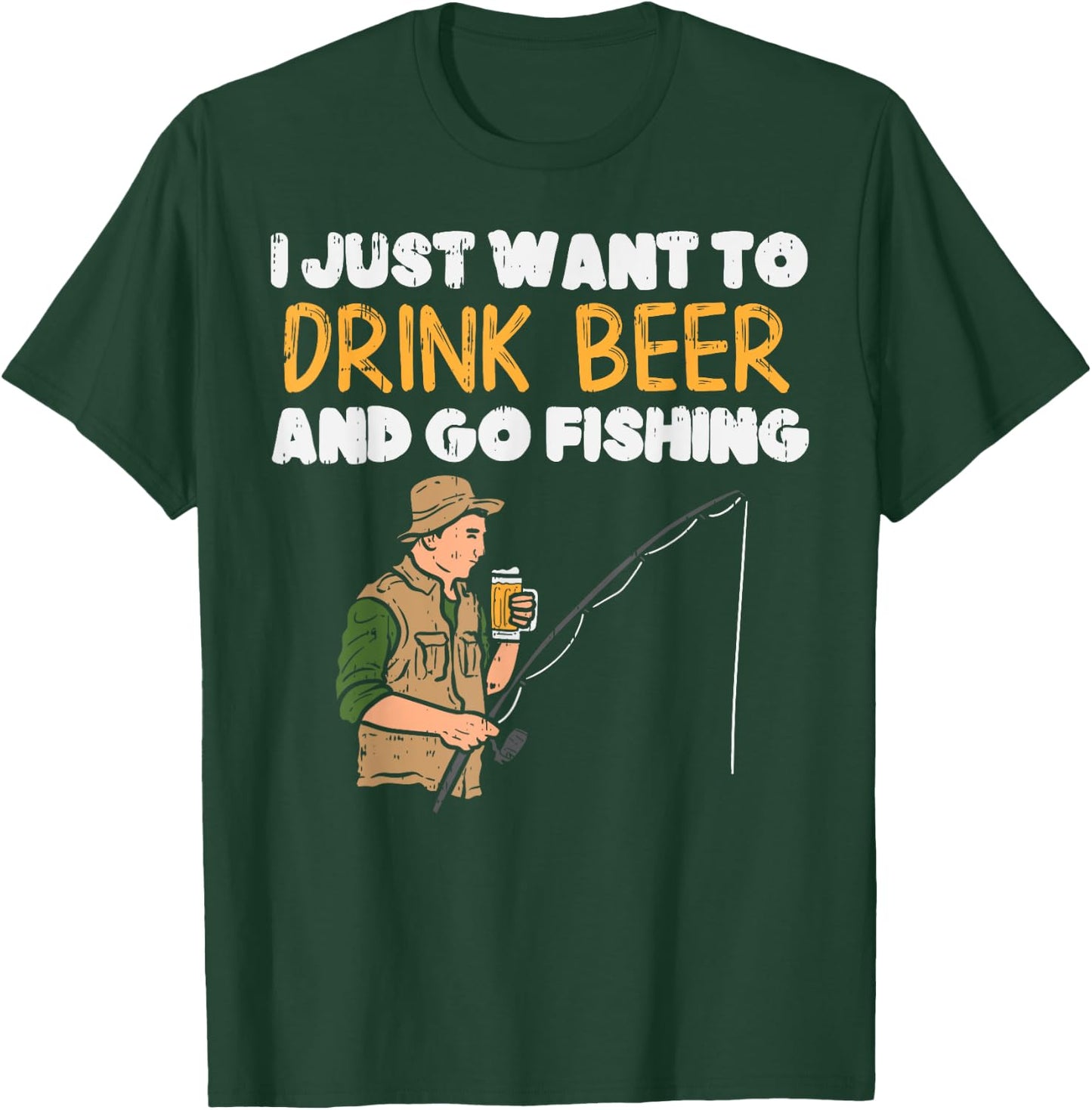 Drink Beer Go Fishing Funny Drinking Fisherman Angler Gift T-Shirt - T-Shirt | Forest