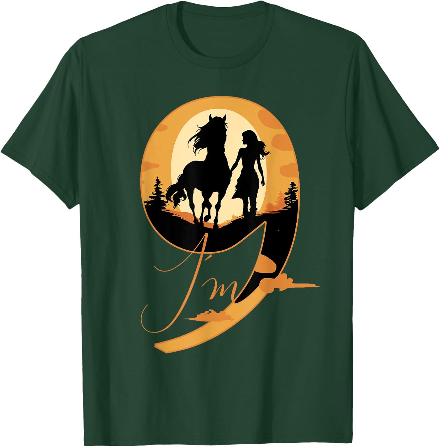 9th Birthday Horse 9 Years Girls Horses Rider T-Shirt - T-Shirt | Forest