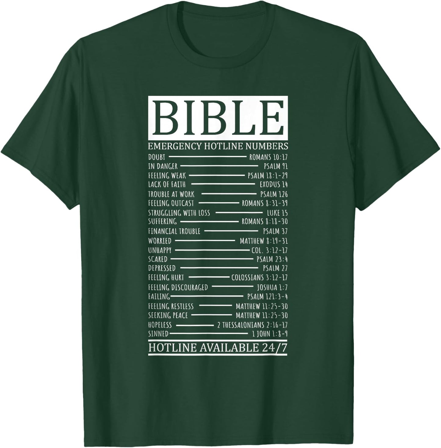 Bible Emergency Hotline Numbers | Christian T-Shirt - T-Shirt | Forest