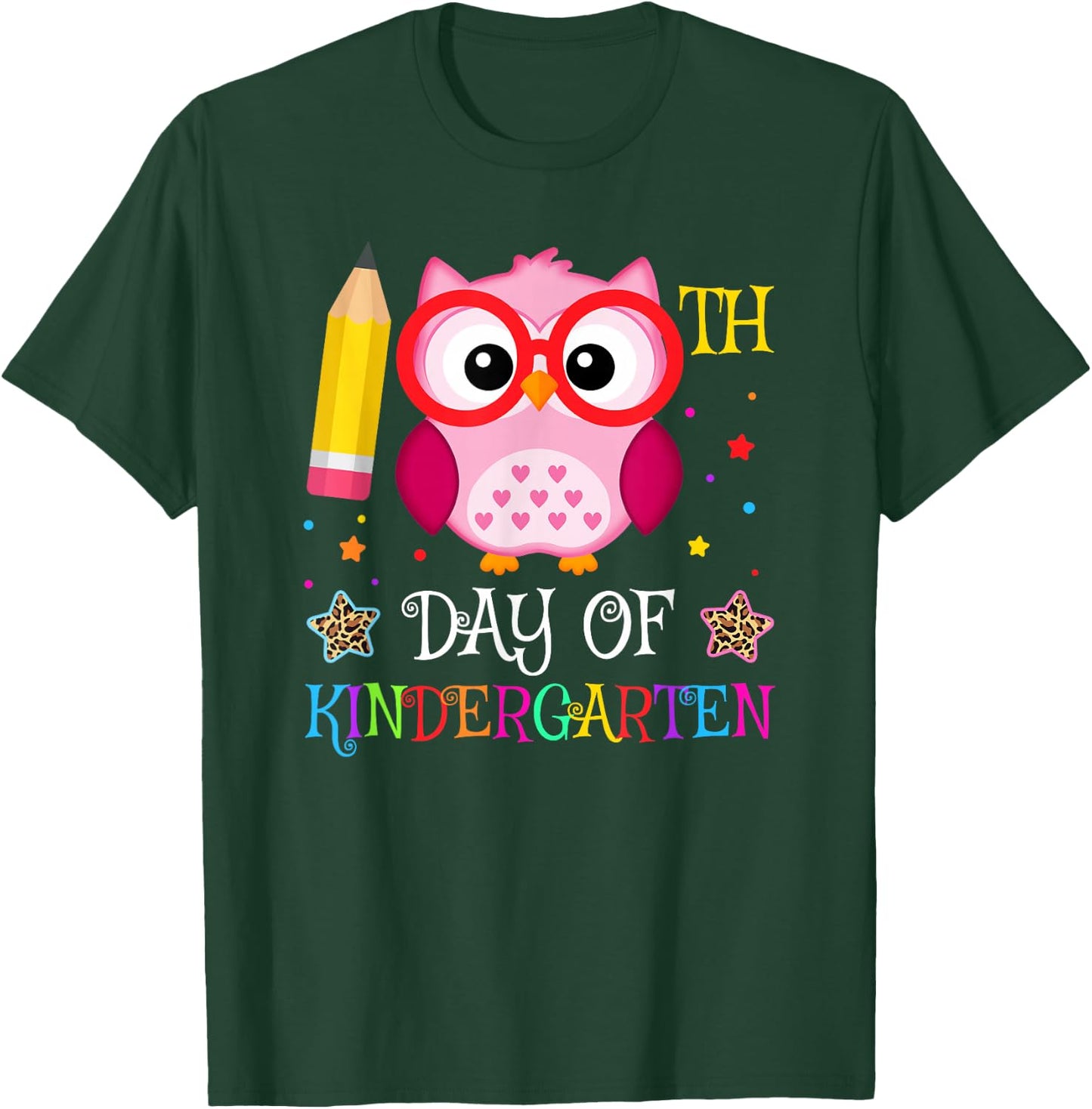 100th Day Of Kindergarten Owl lover Kids Girls Leopard T-Shirt - T-Shirt | Forest