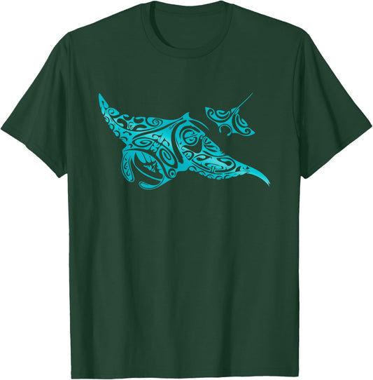 Hawaii Tribal Manta Ray Hawaiian Shirt Shark Lover T-Shirt - T-Shirt | Forest