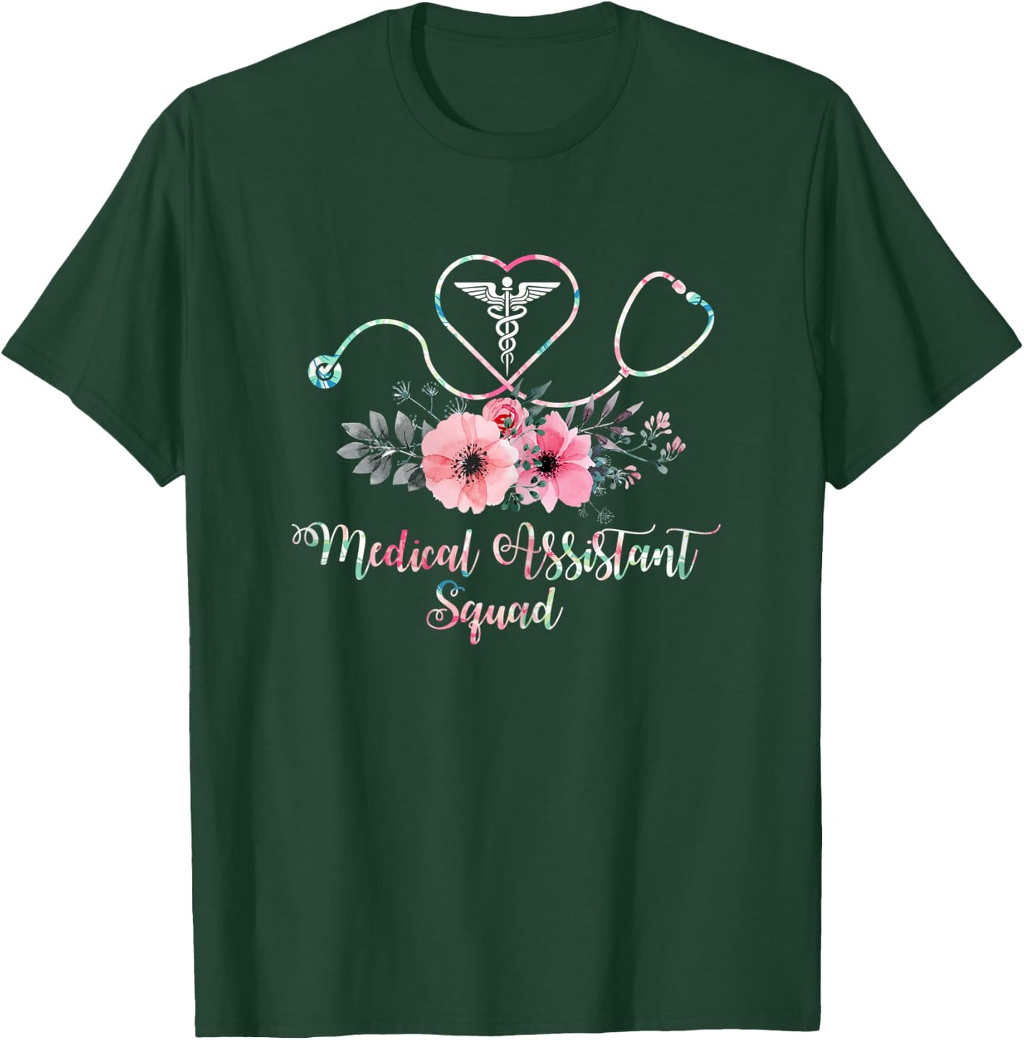 Cute Medical Assistant Squad Costume Stethoscope Floral T-Shirt - T-Shirt | Forest