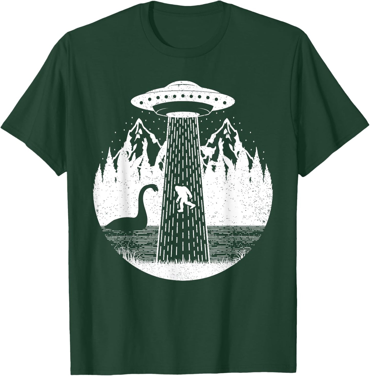 Bigfoot Ufo Abduction Funny Sasquatch Loch Ness Monster T-Shirt - T-Shirt | Forest