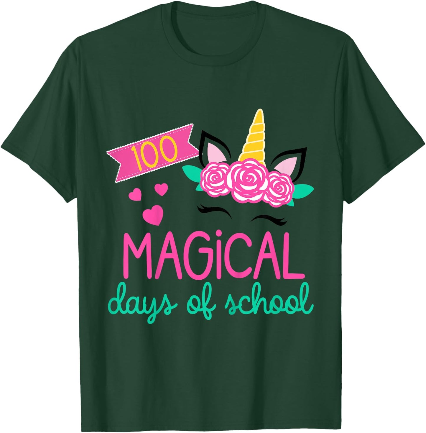100 Days of School Girls Unicorn 100 Magical Days of School T-Shirt - T-Shirt | Forest