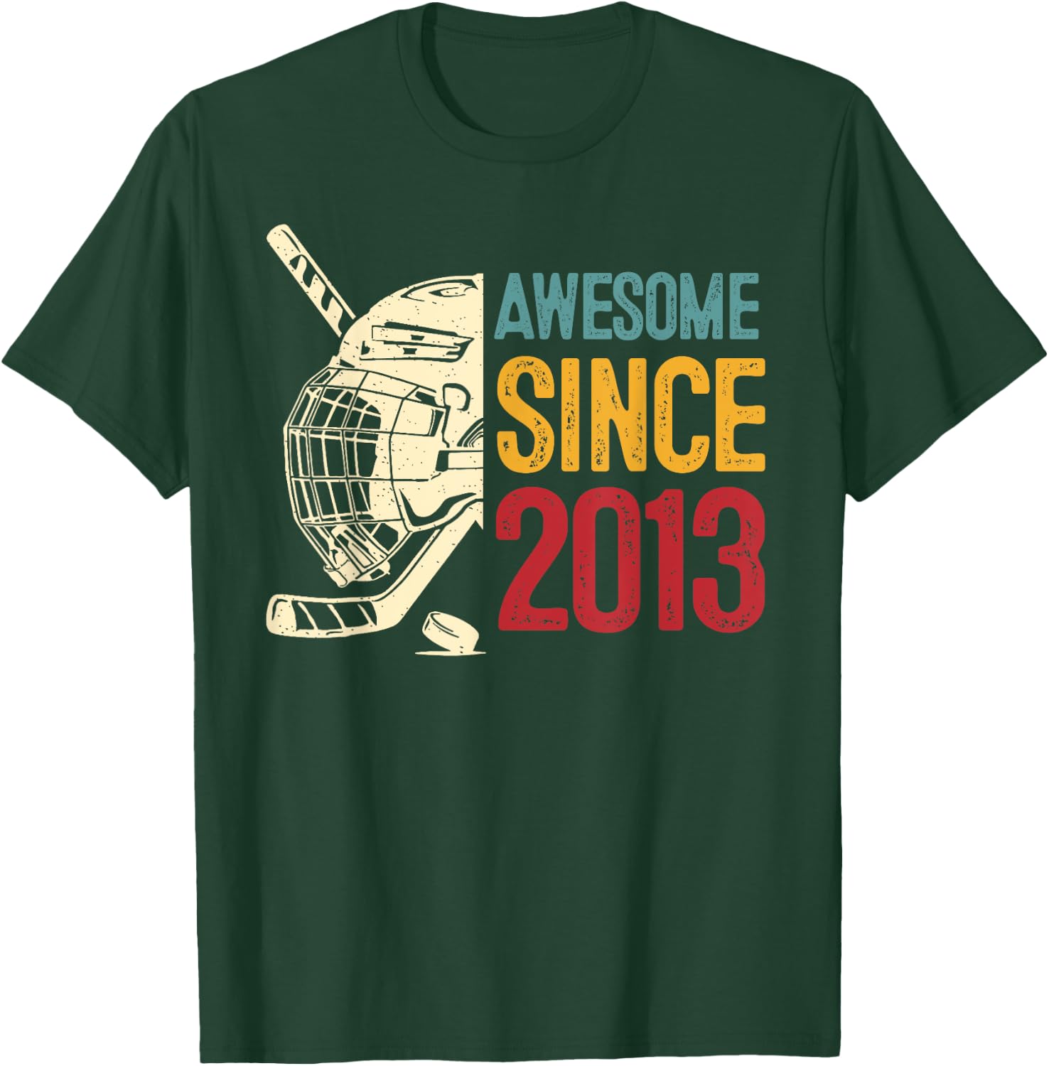 11th Birthday Awesome Since 2013 Ice Hockey Retro Vintage T-Shirt - T-Shirt | Forest