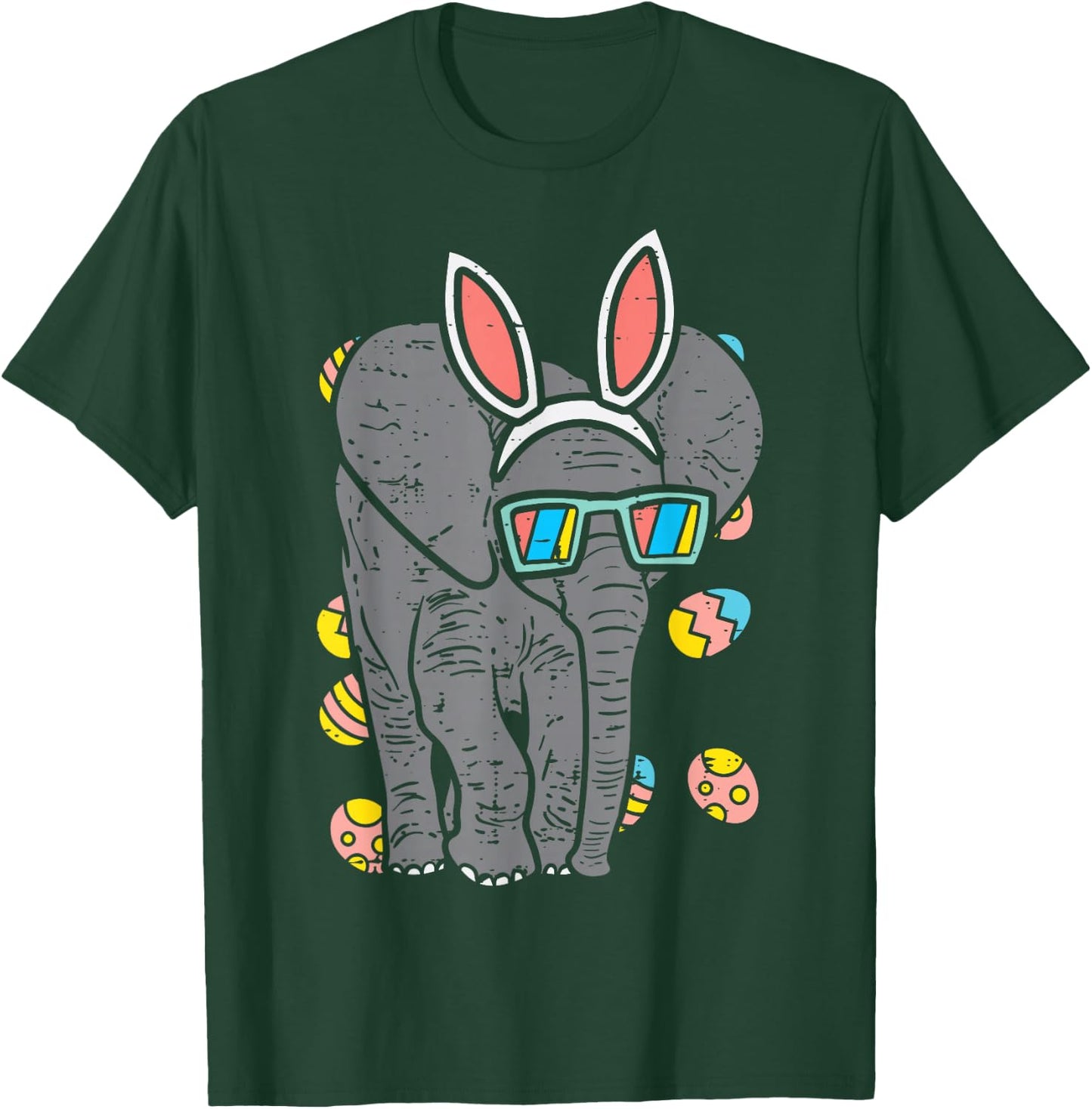 Elephant Bunny Ears Glasses Eggs Easter Day Animal Lover T-Shirt - T-Shirt | Forest