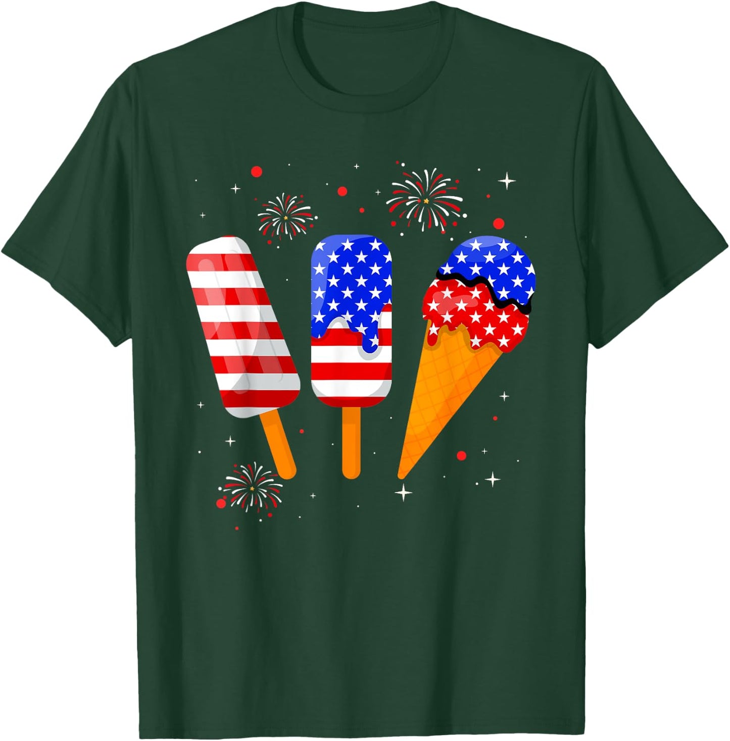 4th of July Popsicle American Flag Patriotic Summer Boy Girl T-Shirt - T-Shirt | Forest