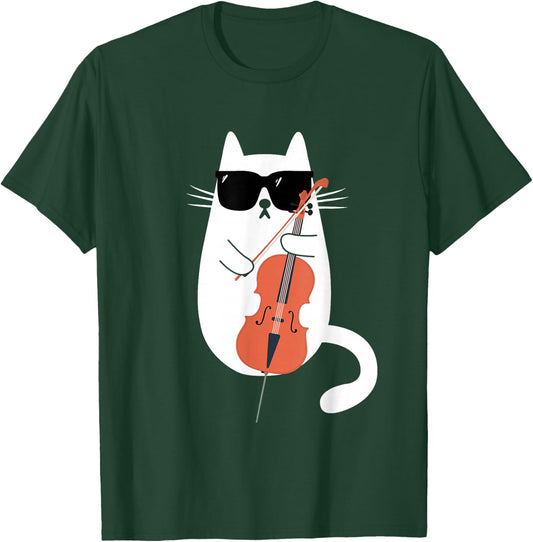 Funny Cat Wearing Sunglasses Playing Cello Cellist Musician T-Shirt - T-Shirt | Forest