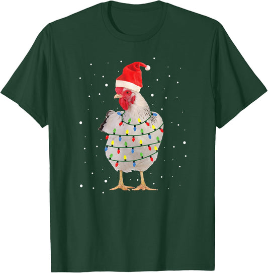 Chicken Christmas Chicken Santa Hat Lights T-Shirt - T-Shirt | Forest
