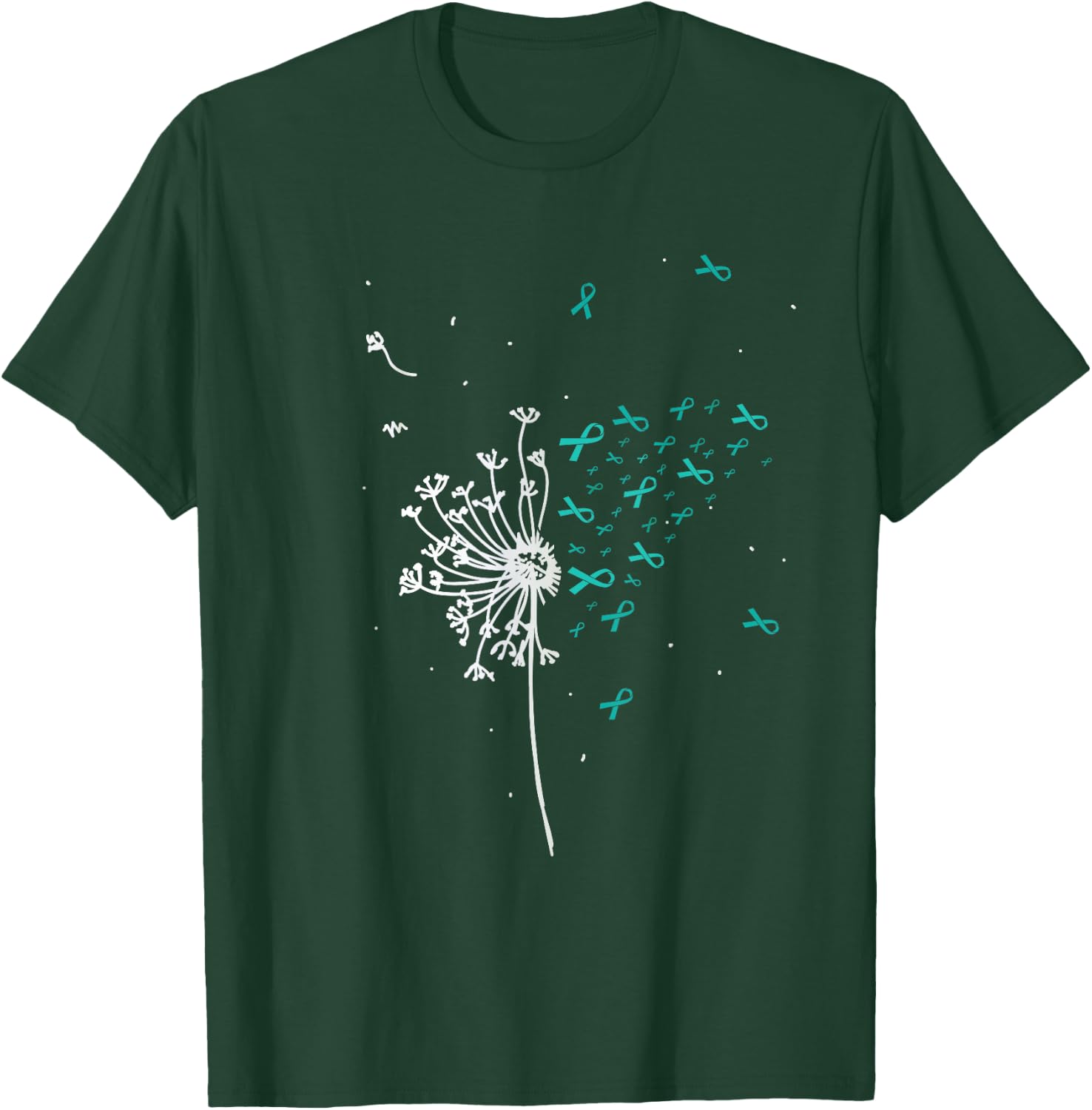Dandelion Teal Ribbon Cool Ovarian Cancer Awareness Gifts T-Shirt - T-Shirt | Forest