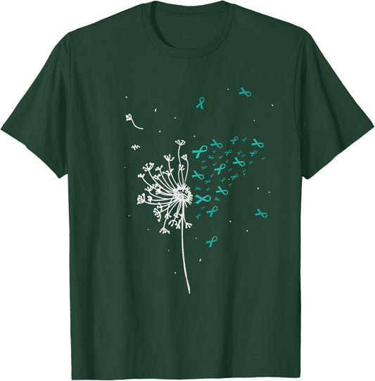 Dandelion Teal Ribbon Cool Ovarian Cancer Awareness Gifts T-Shirt - T-Shirt | Forest
