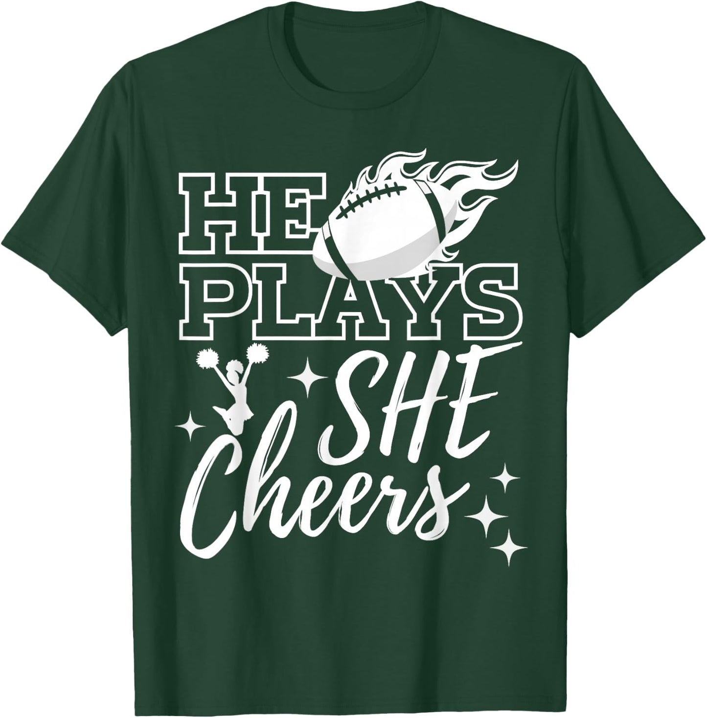 He Plays She Cheers High School Football Player Cheerleader T-Shirt - T-Shirt | Forest
