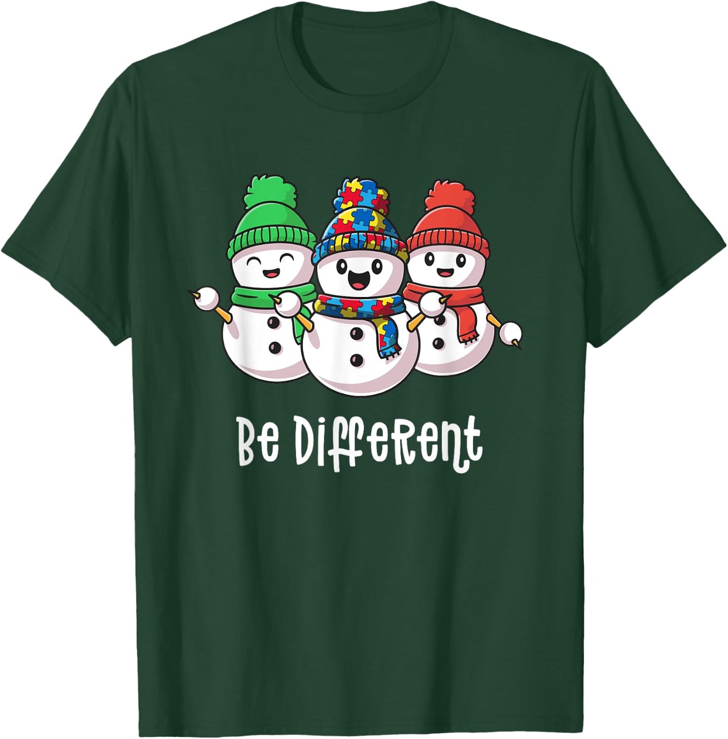 Be Different Snowman Xmas Christmas Autism Awareness Shirt T-Shirt - T-Shirt | Forest