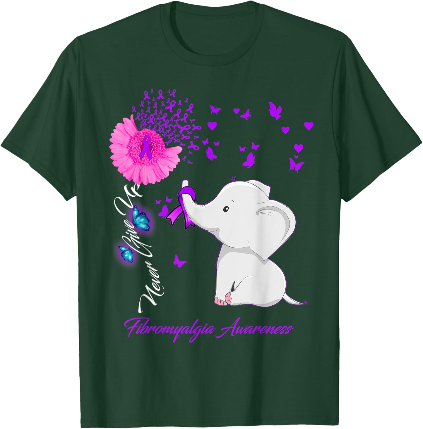 Elephant Fibromyalgia Awareness - Fibromyalgia Ribbon Gifts T-Shirt - T-Shirt | Forest